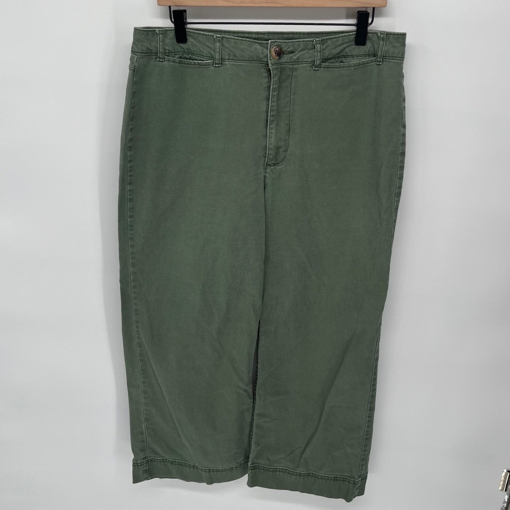 Old Navy Wide Leg Pants Womens 12 Green Cropped High Rise Stretch Chino